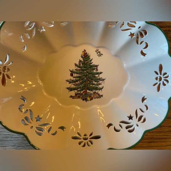ITB VINTAGE SPODE CHRISTMAS TREE PIERCED OVAL FLUTED DISH NEW IN BOX - Picture 3 of 6